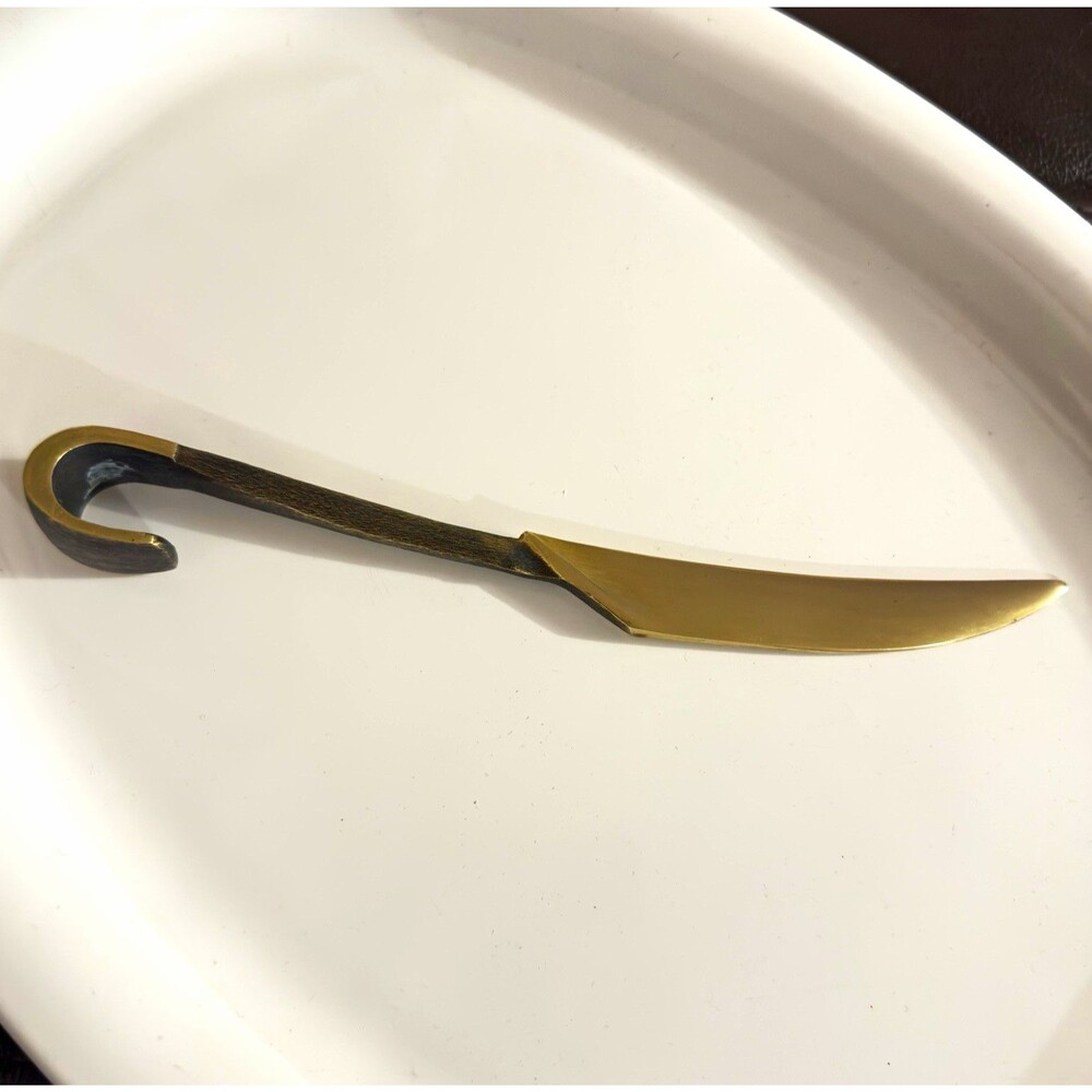 Brass Metal Letter Opener Curved Blade Hooked Handle Desk Accessory VTG